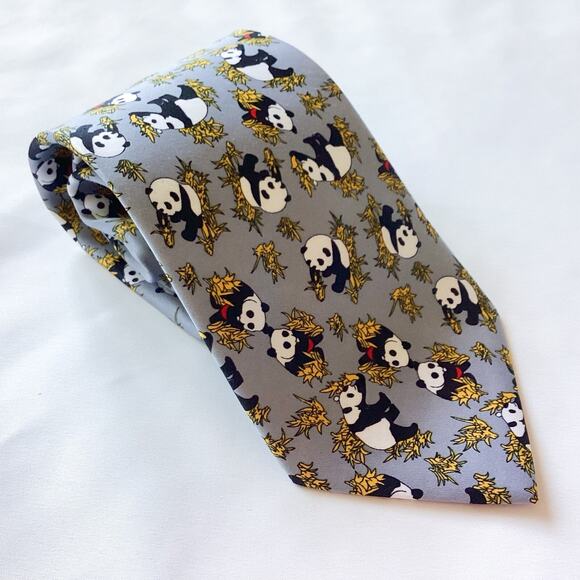 Giorgio Armani Cravatte Men's Tie, Italy Silk Grey Panda Bamboo Asian Wedding - Picture 2 of 5